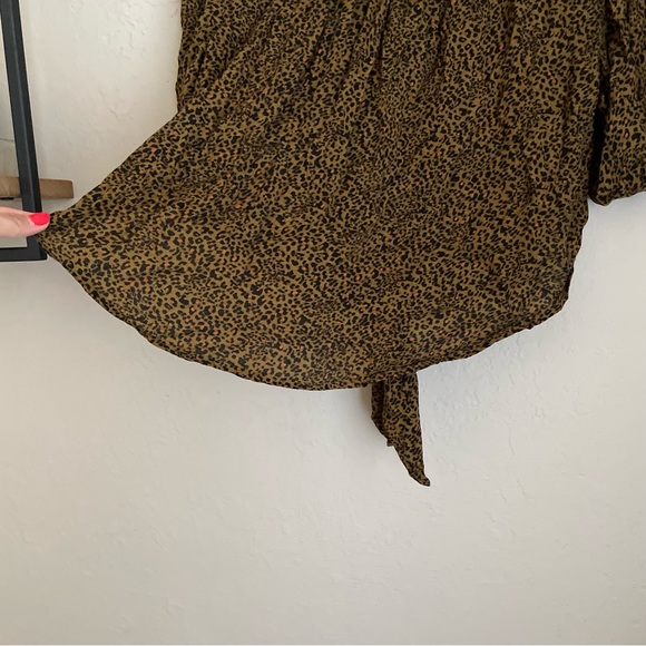 Free People Green Cheetah Tie Front Blouse - Picture 7 of 10